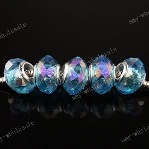 5X OCEAN BLUE AB CRYSTAL GLASS CHARM BEADS FIT BRACELET
