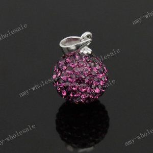 DEEP PURPLE CZECH CRYSTAL  DISCO BALL AUTHENTIC 925 SILVER PENDANT 10mm