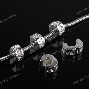 50X Love Embossed Clasp Stopper Charm Bead Fit Bracelet