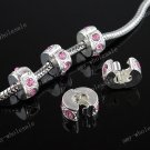 5x Pink Crystal European Charm Stopper/Lock Bead 6X10mm