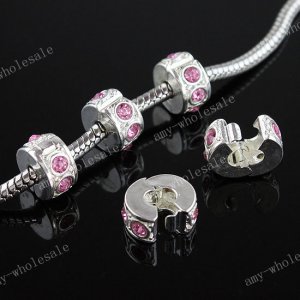 5x Pink Crystal European Charm Stopper/Lock Bead 6X10mm