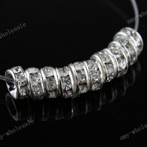 50x Clear Crystal Spacer Silver Beads Findings 6mm