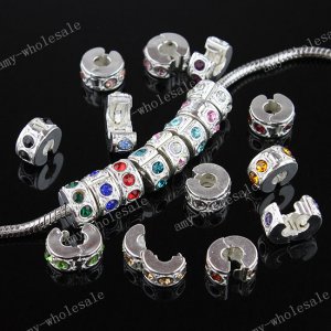 60x Mix Crystal Silver Stopper Clips Beads Fit Bracelet