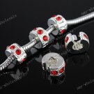5x Red Crystal European Silver Stopper/Lock Chaem Beads