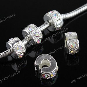 5x Clear AB Crystal European Silver Stopper/Lock Beads