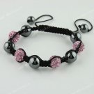 1X Pink CZECH Crystal Disco Ball Hematite Adjustable European Bracelet