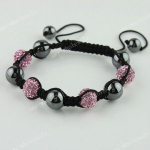 1X Pink CZECH Crystal Disco Ball Hematite Adjustable European Bracelet