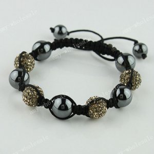 1XLight Golden CZECH Crystal Disco Ball Hematite Adjustable European Bracelet