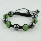 1X Light Green CZECH Crystal Disco Ball Hematite Adjustable European Bracelet
