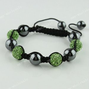 1X Light Green CZECH Crystal Disco Ball Hematite Adjustable European Bracelet
