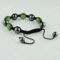 1X Light Green CZECH Crystal Disco Ball Hematite Adjustable European Bracelet
