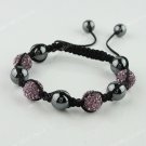 1X Light Purple CZECH Crystal Disco Ball Hematite Adjustable European Bracelet
