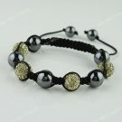 1X Light Yellow CZECH Crystal Disco Ball Hematite Adjustable European Bracelet