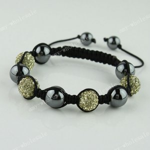 1X Light Yellow CZECH Crystal Disco Ball Hematite Adjustable European Bracelet