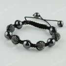 1X Rose CZECH Crystal Disco Ball Hematite Adjustable European Bracelet