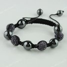 1X Amethyst CZECH Crystal Disco Ball Hematite Adjustable European Bracelet