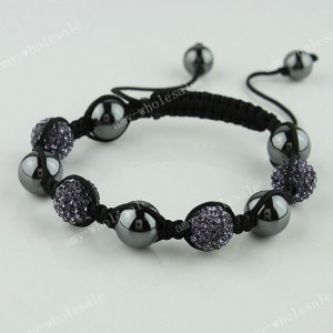 1X Amethyst CZECH Crystal Disco Ball Hematite Adjustable European Bracelet