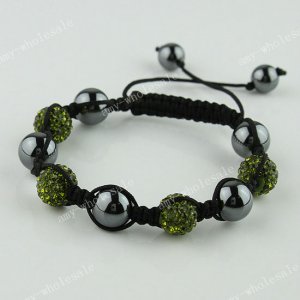 1X Olive CZECH Crystal Disco Ball Hematite Adjustable European Bracelet