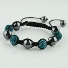 1X Peacock Blue CZECH Crystal Disco Ball Hematite Adjustable European Bracelet