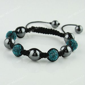 1X Peacock Blue CZECH Crystal Disco Ball Hematite Adjustable European Bracelet