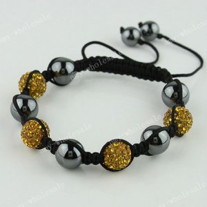 1X Golden CZECH Crystal Disco Ball Hematite Adjustable European Bracelet