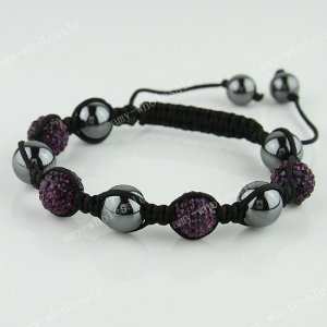 1X Depp Purple CZECH Crystal Disco Ball Hematite Adjustable European Bracelet