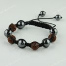 1X Coffee CZECH Crystal Disco Ball Hematite Adjustable European Bracelet