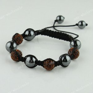 1X Coffee CZECH Crystal Disco Ball Hematite Adjustable European Bracelet