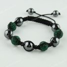 1X Depp Green CZECH Crystal Disco Ball Hematite Adjustable European Bracelet