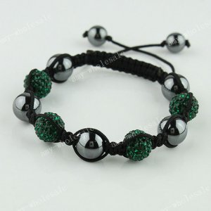 1X Depp Green CZECH Crystal Disco Ball Hematite Adjustable European Bracelet