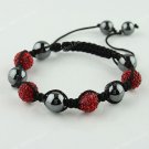 1X Red CZECH Crystal Disco Ball Hematite Adjustable European Bracelet