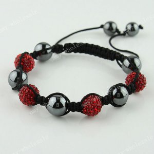 1X Red CZECH Crystal Disco Ball Hematite Adjustable European Bracelet