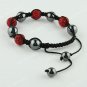 1X Red CZECH Crystal Disco Ball Hematite Adjustable European Bracelet