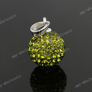 OLIVE CZECH CRYSTAL 925 SILVER PENDANT 10mm