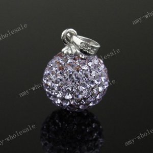 VIOLET CZECH CRYSTAL BEAD 925 SILVER PENDANT 10mm