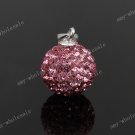 PINK CZECH CRYSTAL BEAD 925 SILVER PENDANT 10mm