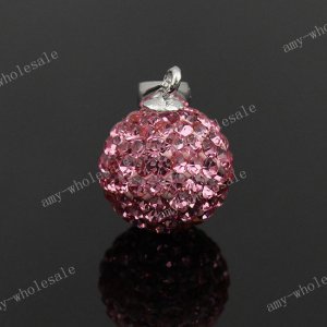 PINK CZECH CRYSTAL BEAD 925 SILVER PENDANT 10mm