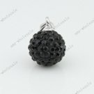 BLACK CZECH CRYSTAL BEAD 925 SILVER PENDANT 10mm