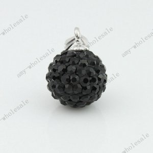 BLACK CZECH CRYSTAL BEAD 925 SILVER PENDANT 10mm