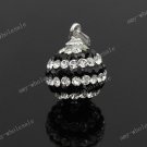 CLEAR& BLACK CZECH CRYSTAL 925 SILVER PENDANT 10mm