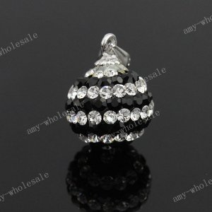 CLEAR& BLACK CZECH CRYSTAL 925 SILVER PENDANT 10mm