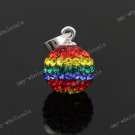 RAINBOW CZECH CRYSTAL 925 SILVER BALL PENDANT 10MM