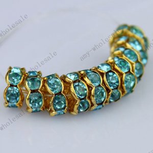 WHOLESALE 4X8mm Lake Blue Big Hole Beads Crystal Spacer Golden Bead Finding 100x