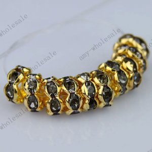 WHOLESALE  Gray Big Hole Beads Crystal Spacer Golden Beads Jewelry Findings 100x