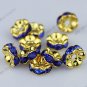 WHOLESALE 4X8mm Deep Blue Big Hole Beads Crystal Spacer Golden Bead Finding 100x