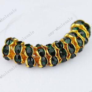 WHOLESALE 4X8mm Deep Green Crystal Spacer Golden Bead Finding Big Hole Bead 100x