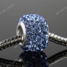 1X Light Blue Square Czech Crystal 925 Silver European Beads Fit Charm Bracelet