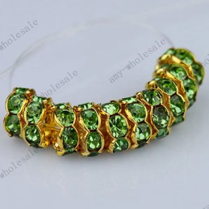 WHOLESALE 8mm Light Green Crystal Spacer Golden Beads Finding Big Hole Beads100x