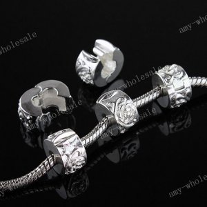 WHOLE SALE 50X Flower Silver Clasp STOPPER CLIP/LOCKS  BEADS  Fit Bracelet
