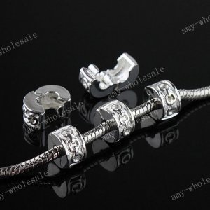 50X Silver Clasp STOPPER CLIP/LOCKS EUROPEAN BEADS Fit Bracelet Wholesale